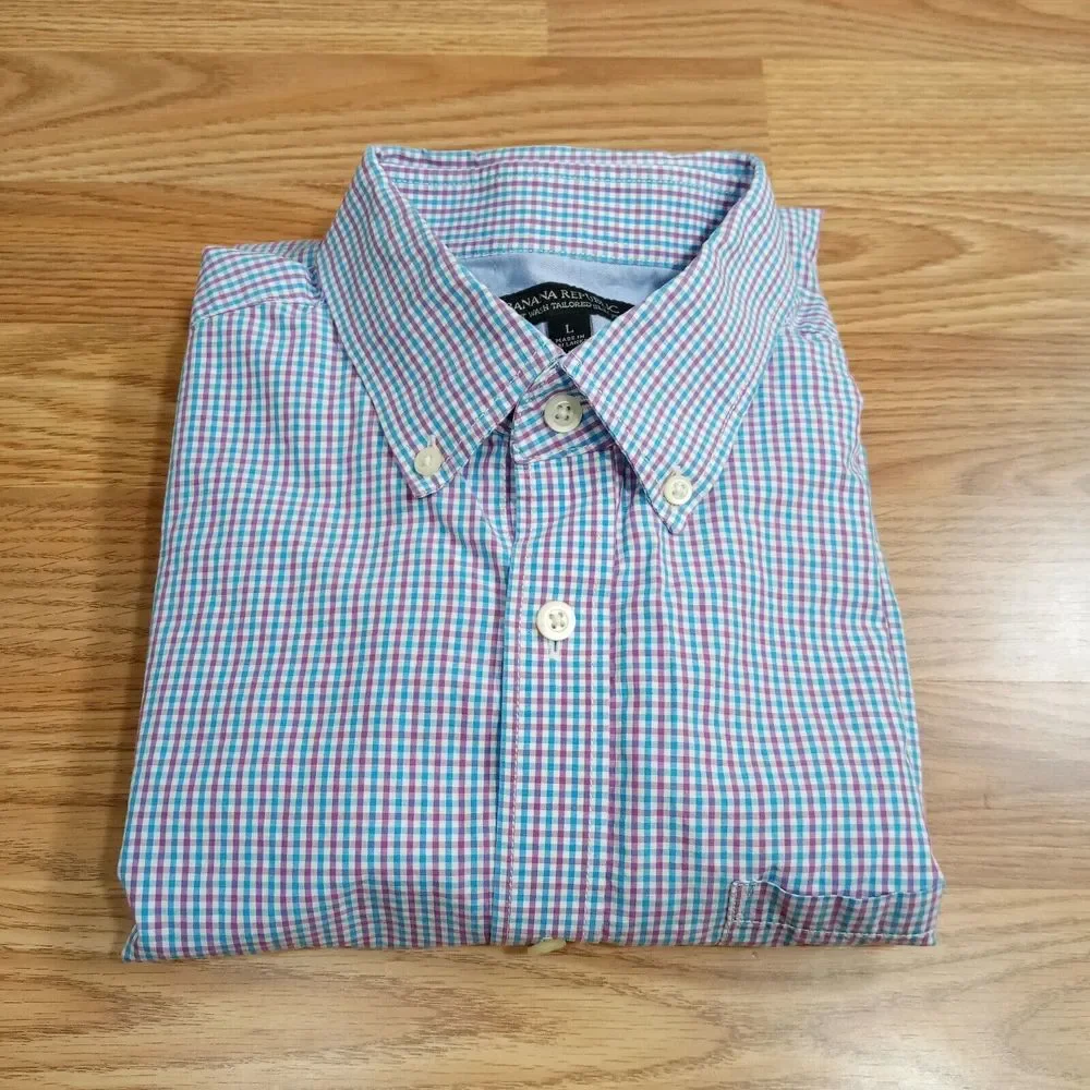 Banana‎ Republic Mens Shirt Sz L Long Sleeve Slim Fit Gingham Cotton Button Down